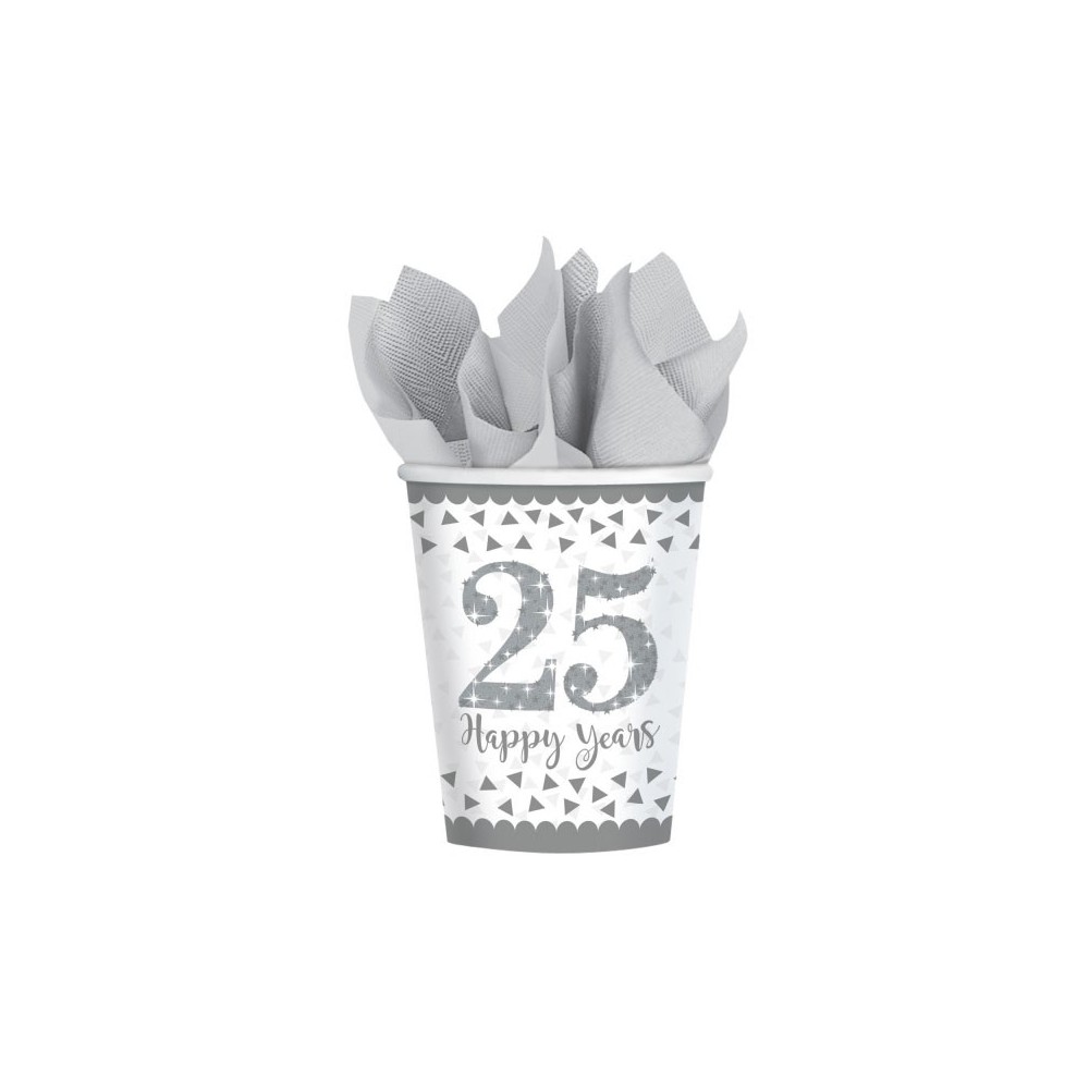 Anniversary Silver 25th Paper Cup 8 pcs 266 ml