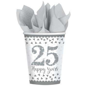 Anniversary Silver 25th Paper Cup 8 pcs 266 ml