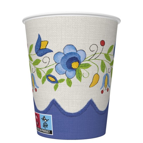 Colour Folk Embroidery paper cup set of 8, 250 ml