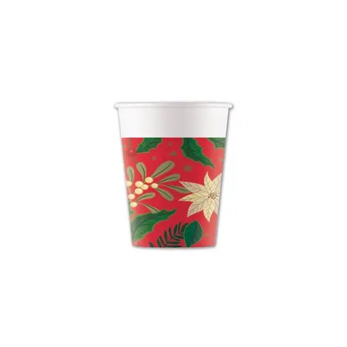 Christmas Holly Poinsettia i paper cup 8 pcs 200 ml FSC