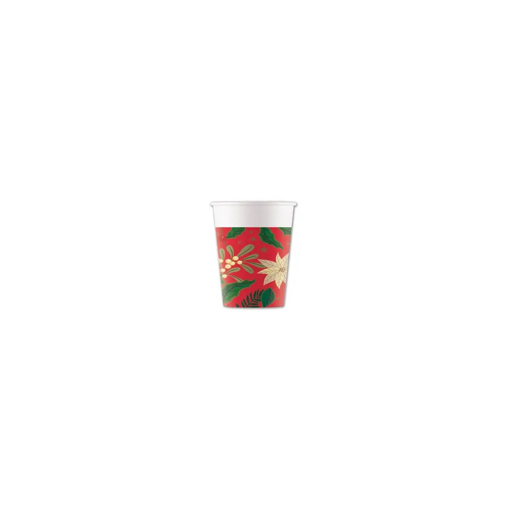 Christmas Holly Poinsettia i paper cup 8 pcs 200 ml FSC