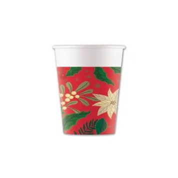 Christmas Holly Poinsettia i paper cup 8 pcs 200 ml FSC