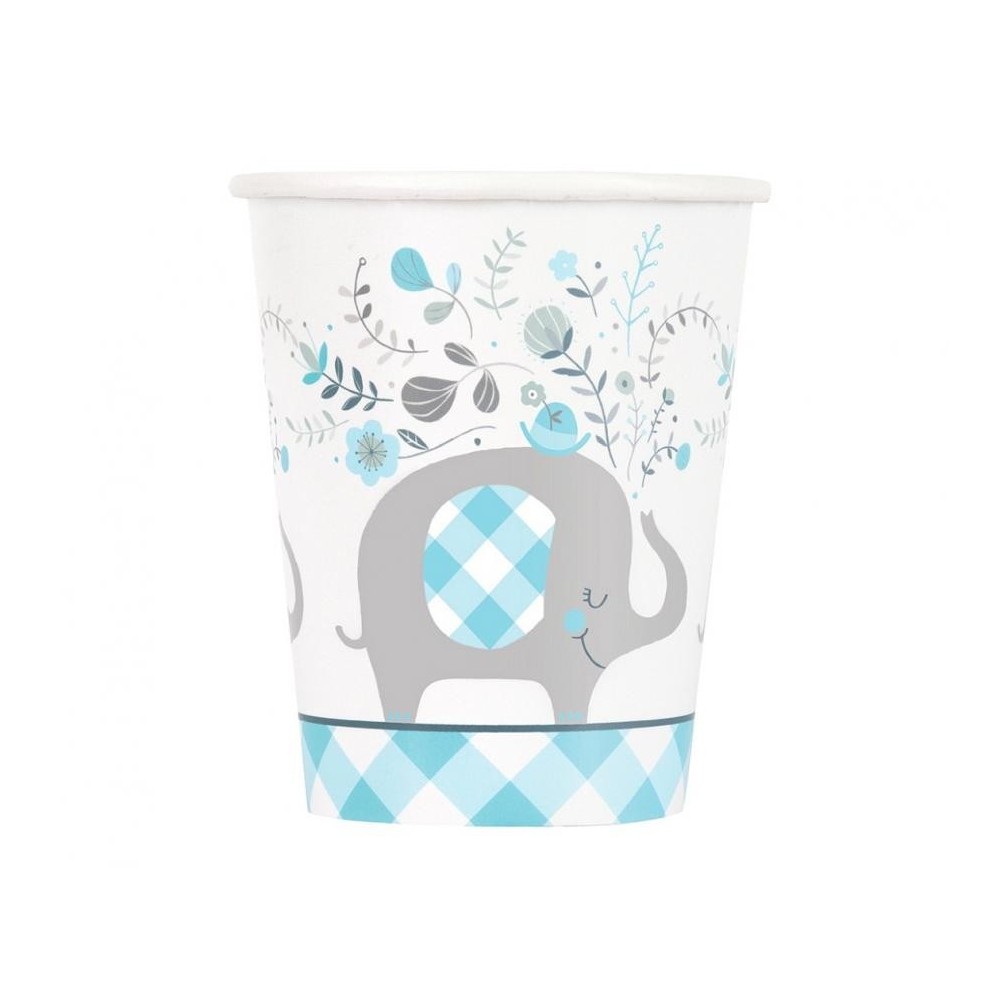 Elephant Floral Blue Paper Cup 8-pcs 266 ml