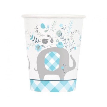 Elephant Floral Blue Paper Cup 8-pcs 266 ml