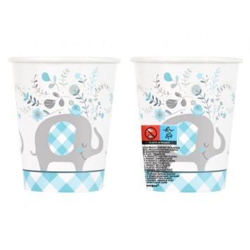 Elephant Floral Blue Paper Cup 8-pcs 266 ml