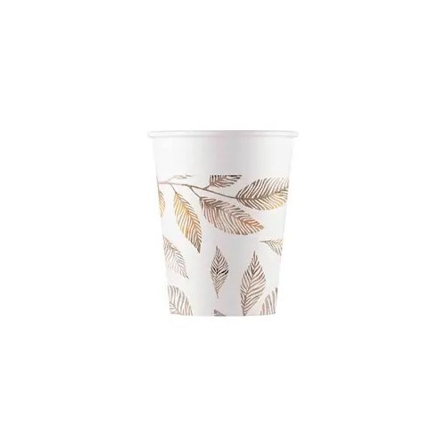 Flower Grey Branches Leaf Paper Cup 8 pcs 200 ml