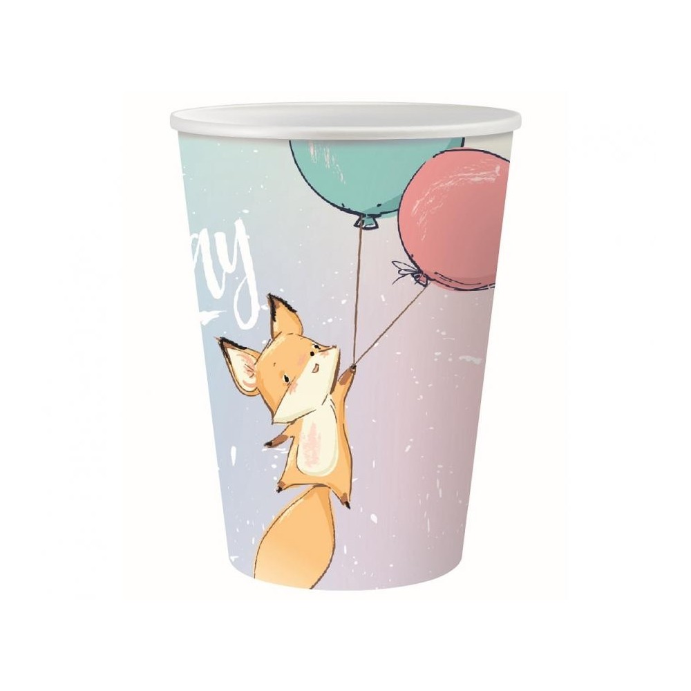 Fox Balloon Happy Birthday paper cup, 6 pcs, 270 ml