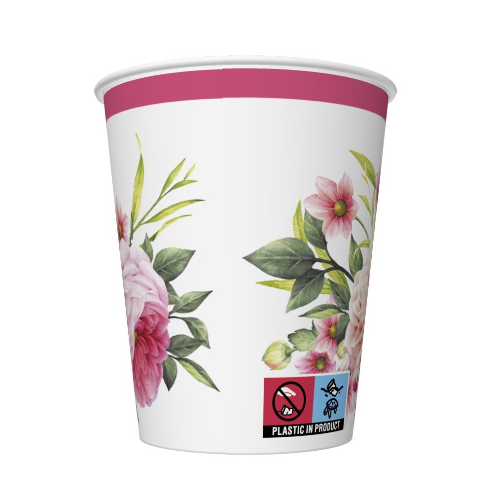 Colour Twigs with Leaves Rose Paper Cup, 8 pcs, 250 ml