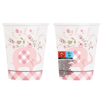 Elephant Floral Pink paper cup 8 pcs 266 ml
