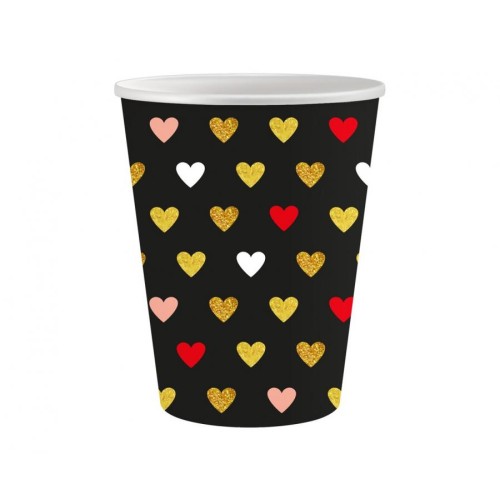 Love XOXO Black paper cup pack of 6, 250 ml