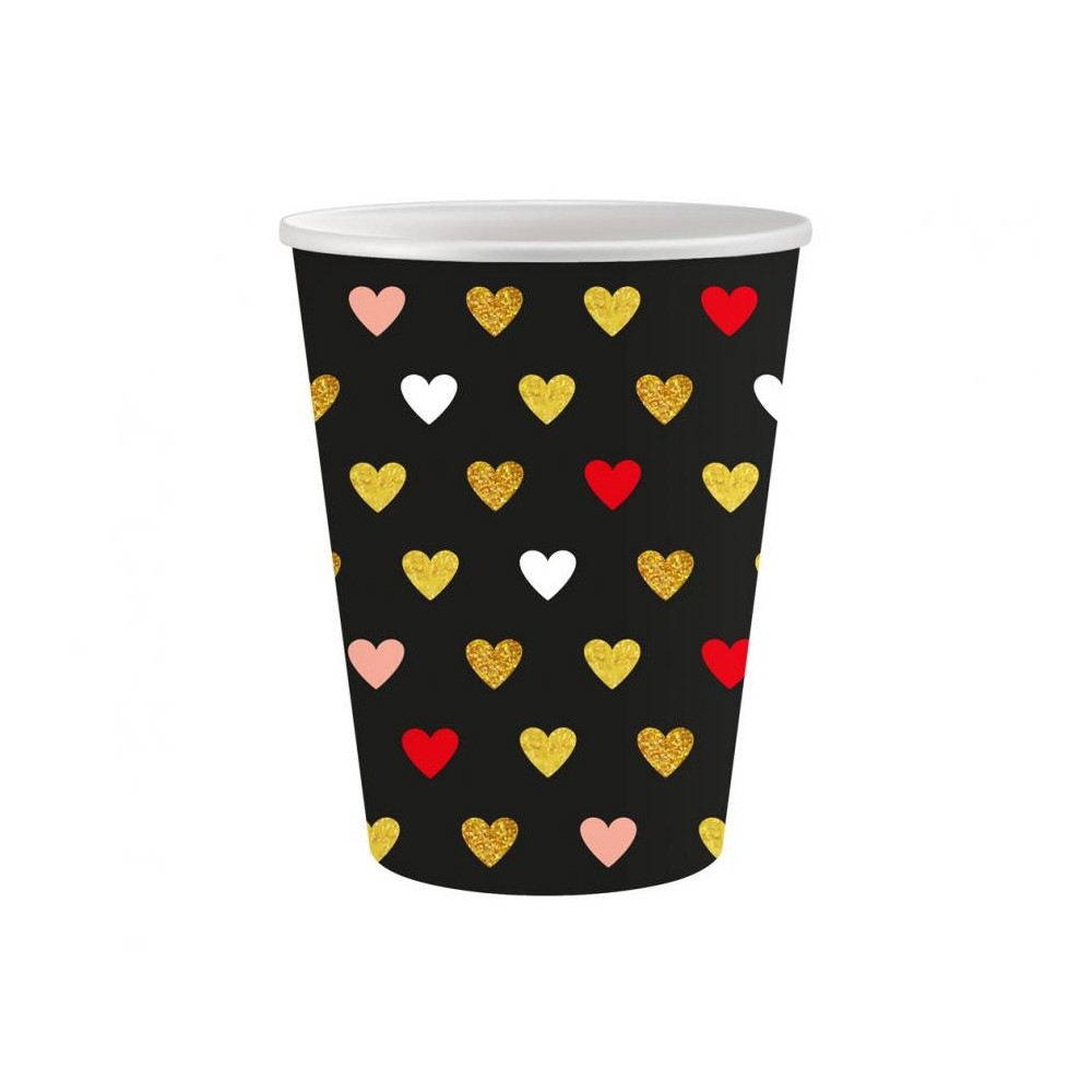 Love XOXO Black paper cup pack of 6, 250 ml