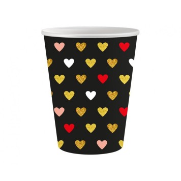 Love XOXO Black paper cup pack of 6, 250 ml