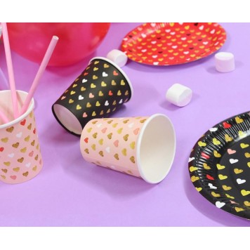 Love XOXO Black paper cup pack of 6, 250 ml
