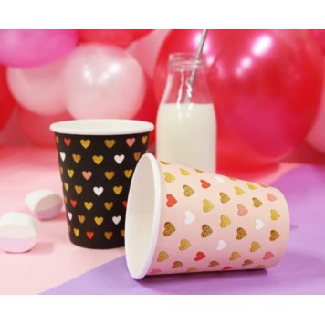 Love XOXO Black paper cup pack of 6, 250 ml