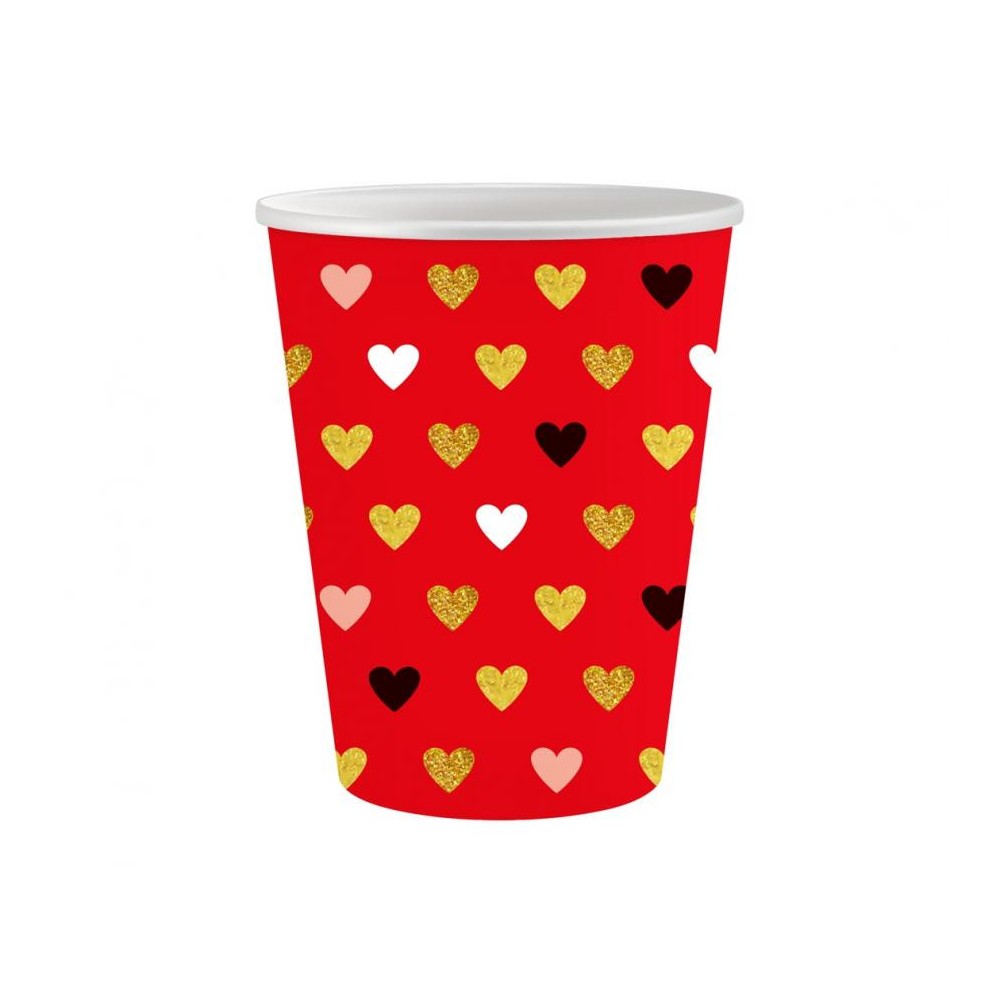 Love XOXO Red paper cup set of 6, 250 ml