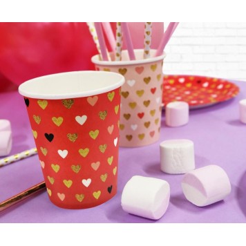 Love XOXO Red paper cup set of 6, 250 ml