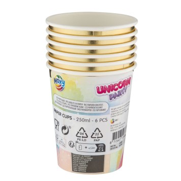 Unicorn Rainbow paper cup, 6 pcs, 250 ml