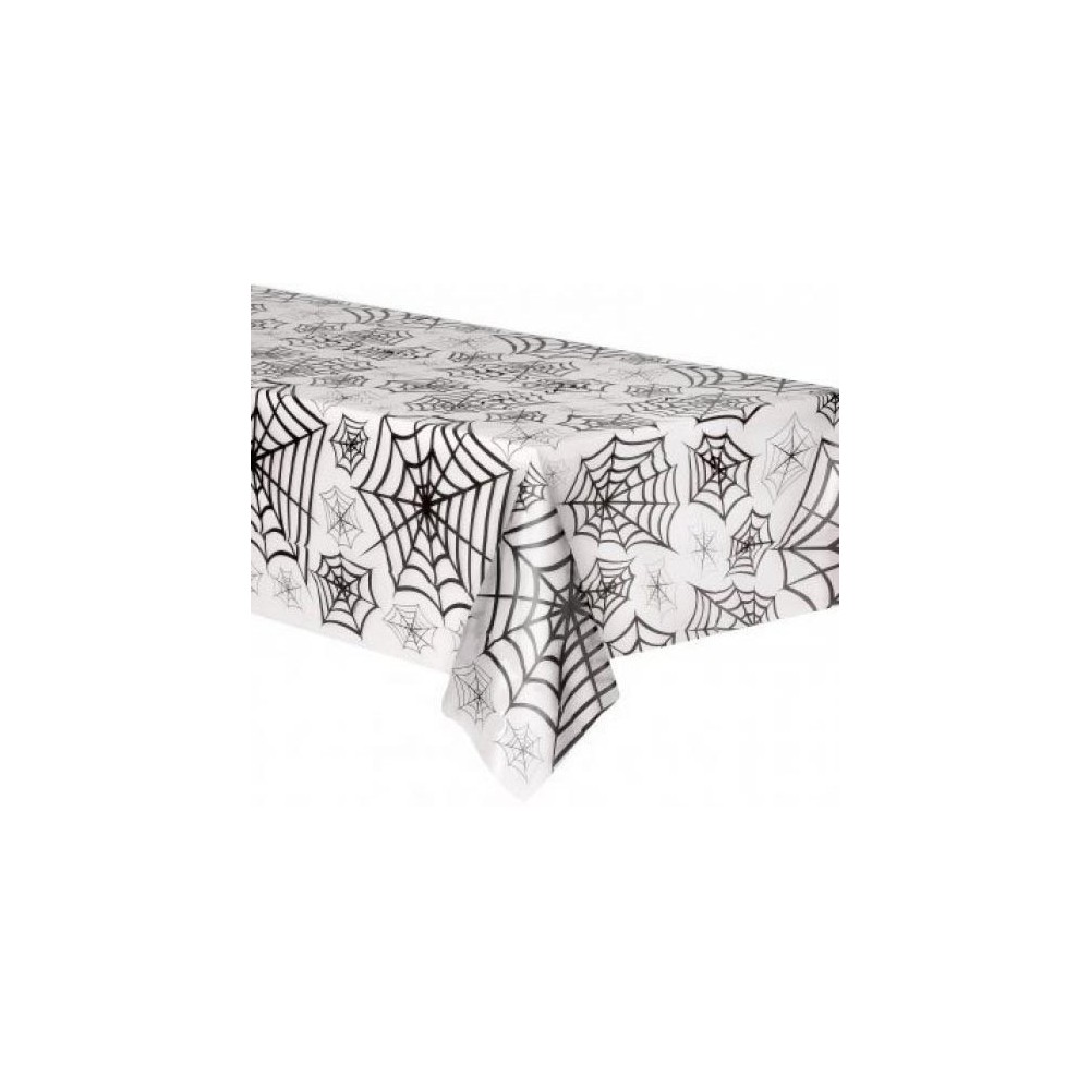 Halloween Web transparent plastic tablecloth with spiderweb 274x139 cm