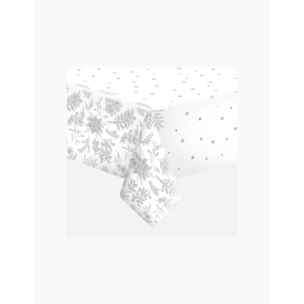 Christmas Botanical Silver paper tablecloth 120x180 cm