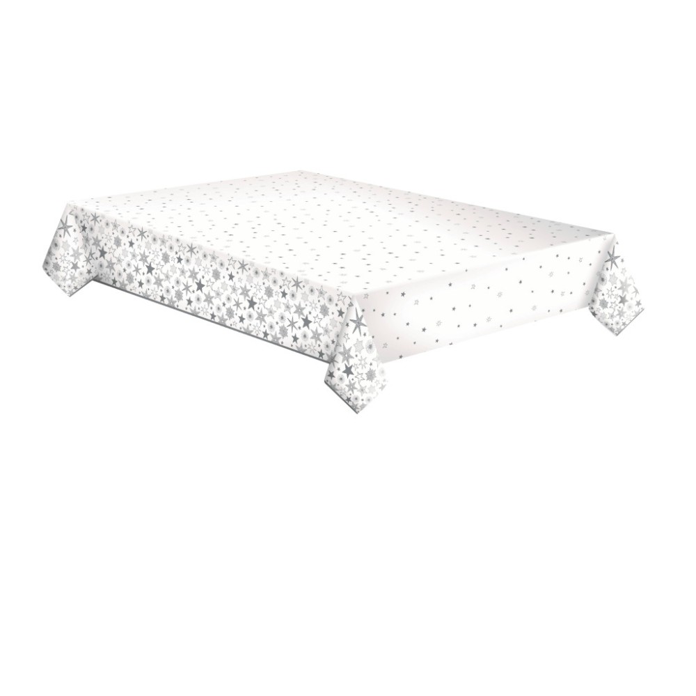 Christmas Silver Stars paper tablecloth 120x180 cm