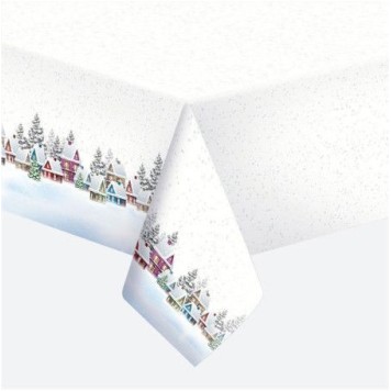 Christmas Snowy Village paper tablecloth 120x180 cm