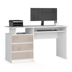 Bureau ERINO Bois MDF  Blanc  Gauche 4 tiroirs facade capucino Brillant 90x50x77 cm