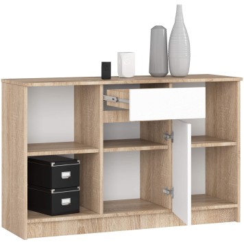Commode ARONA 120 cm Bois 1 porte 1 tiroir façade Blanc 6 étagères 120x40x77 cm