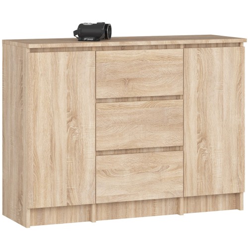 NALA- Buffet commode 2 portes 3 tiroirs 76x101x35 cm Marron
