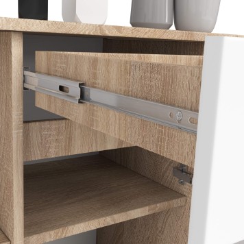 Commode ARONA 120 cm Bois 1 porte 1 tiroir façade Blanc 6 étagères 120x40x77 cm