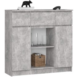 OSLY Buffet commode bois  3 tiroirs 2 portes  98x101x35cm Gris béton