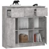 OSLY Buffet commode bois  3 tiroirs 2 portes  98x101x35cm Gris béton