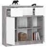 OSLY Buffet commode bois  3 tiroirs 2 portes  98x101x35cm Gris béton Blanc