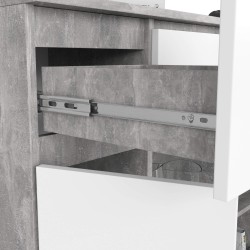 OSLY Buffet commode bois  3 tiroirs 2 portes  98x101x35cm Gris béton Blanc