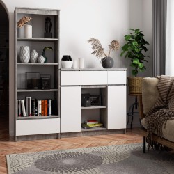 OSLY Buffet commode bois  3 tiroirs 2 portes  98x101x35cm Gris béton Blanc