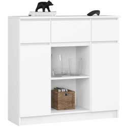 OSLY Buffet commode bois  3 tiroirs 2 portes  98x101x35cm Blanc