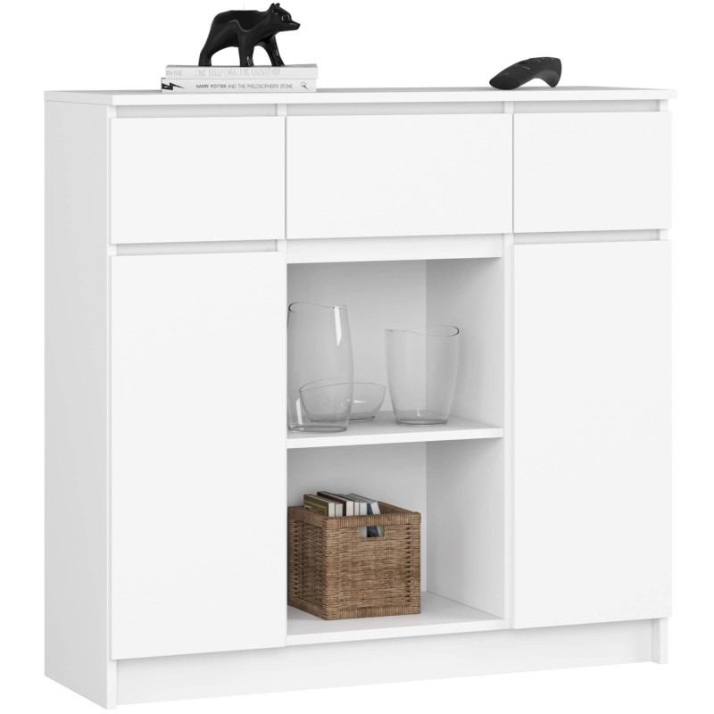 OSLY Buffet commode bois 3 tiroirs 2 portes 98x101x35cm Blanc OSLY Buffet commode bois 3 tiroirs 2 portes 98x101x35cm Blanc