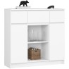 OSLY Buffet commode bois  3 tiroirs 2 portes  98x101x35cm Blanc