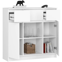 OSLY Buffet commode bois  3 tiroirs 2 portes  98x101x35cm Blanc