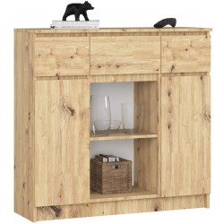 OSLY Buffet commode bois  3 tiroirs 2 portes  98x101x35cm Marron