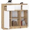 OSLY Buffet commode bois  3 tiroirs 2 portes  98x101x35cm Marron Blanc