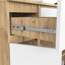 OSLY Buffet commode bois  3 tiroirs 2 portes  98x101x35cm Marron Blanc