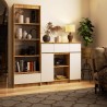 OSLY Buffet commode bois  3 tiroirs 2 portes  98x101x35cm Marron Blanc