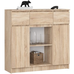 OSLY Buffet commode bois  3 tiroirs 2 portes  98x101x35cm Maron