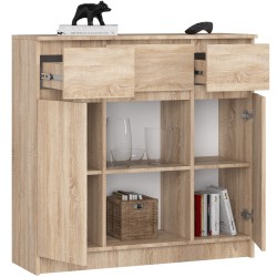 OSLY Buffet commode bois  3 tiroirs 2 portes  98x101x35cm Maron