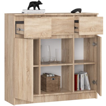 OSLY Buffet commode bois  3 tiroirs 2 portes  98x101x35cm Maron