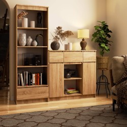 OSLY Buffet commode bois  3 tiroirs 2 portes  98x101x35cm Maron