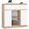OSLY Buffet commode bois  3 tiroirs 2 portes  98x101x35cm Marron Blanc