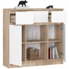 OSLY Buffet commode bois  3 tiroirs 2 portes  98x101x35cm Marron Blanc