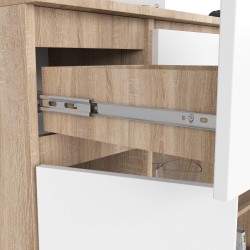 OSLY Buffet commode bois  3 tiroirs 2 portes  98x101x35cm Marron Blanc