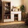 OSLY Buffet commode bois  3 tiroirs 2 portes  98x101x35cm Marron Blanc